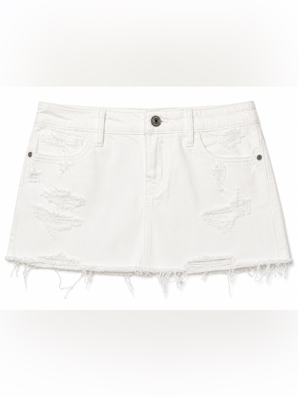 Abercrombie & Fitch White Distressed Denim Mini Skirt